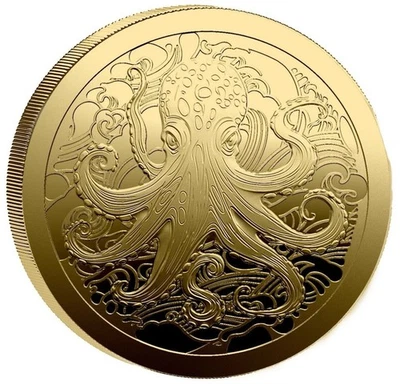 Moneda de oro en cápsula 2025 Pitcairn Islands Ocean Wonders Octopus 0,5 gramos 9999 Foto 1 de 2