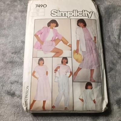 Simplicity 7490 Size 10 Uncut Pants Shorts Skirt Top Jacket Pattern Misses - Image 1 of 2