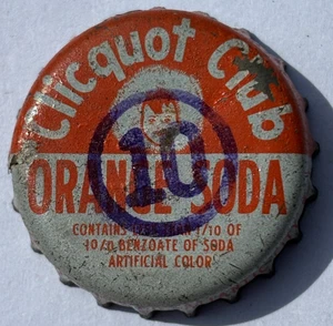 CLICQUOT CLUB ORANGEFARBENER SODA-FLASCHENVERSCHLUSS; OLYMPISCHER BOT. CO., ATLANTIC CITY, GEBRAUCHTER KORK - Bild 1 von 6