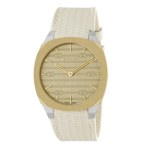 Orologio Unisex Gucci 25H Quarzo 34MM Cinturino Pelle Bianco YA163416