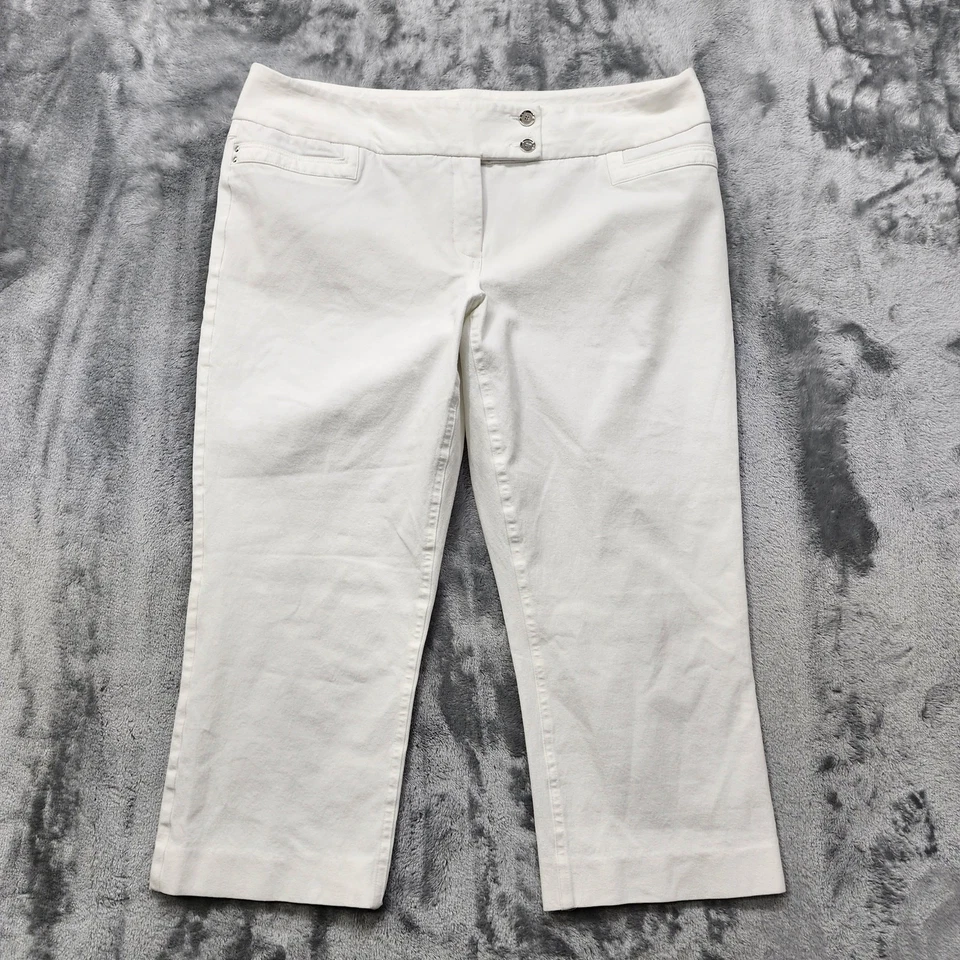 Pantalones Alfani Mujer 14 Blanco Elástico Algodón Tiro Medio Capri Doble Botón Informal Foto 1 de 4