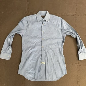 Vintage Prada Button Up Dress Shirt Size 15 38 Blue Made in ITALY - Picture 1 of 7