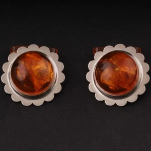 Vintage Cufflinks with Amber. Large Round Amber. - Picture 1 of 3