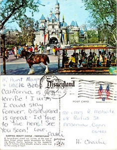 Sleeping Beauty Castle Horse Drawn Streetcar Disneyland Postcard - Picture 1 of 1