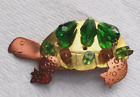 Vintage artistic TURTLE Brooch Copper & Brass Tone + Glass Beads & wire funky