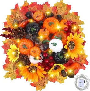 139Pcs Thanksgiving Artificial Pumpkin Decoration with 20 LED String Yellow - Picture 1 of 7