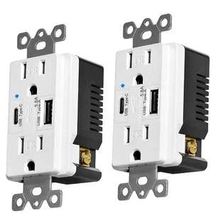 Cargador de toma de corriente USB 5,8 A tipo C receptáculo resistente a manipulaciones con placa UL 2 paquetes - Imagen 1 de 12