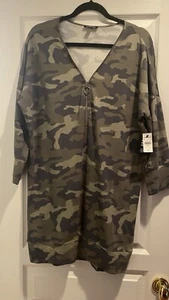 NWT Express Longer Hooded Sweatshirt Dress Military Print Size M - Picture 1 of 3
