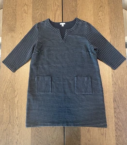 J. Jill Navy Striped Shift Dress Women's Size XL Petite Pockets 3/4 Sleeves - Picture 1 of 11