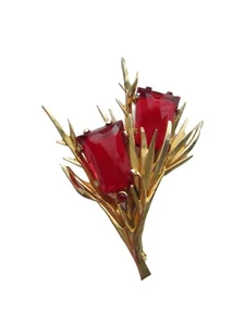 Castlecliff Signed Large Red Rhinestone Flower Brooch - Picture 1 of 7