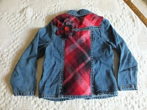 Upcycled Repurposed Denim Jacket OSH KOSH Girls Size 7 Handmade Flowers Insets - Picture 1 of 6