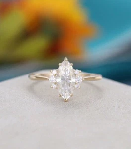 1.25Ct Marquise Cut Moissanite Stone Engagement Ring 14K Solid Yellow Gold - Picture 1 of 10