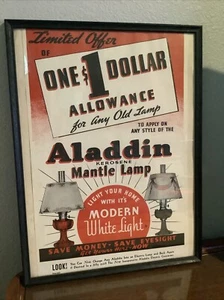 Vintage ALADDIN KEROSENE OIL MANTLE LAMP $1 ALLOWANCE ADVERTISING POSTER SIGN - Picture 1 of 6