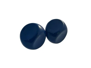 Vintage Navy Blue Button Pinched Earrings Glossy Hard Plastic Studs 1" Across - Picture 1 of 7