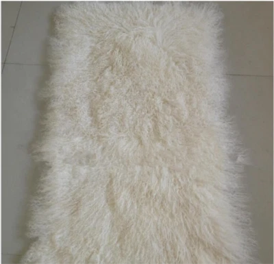 White REAL FUR BLANKET THROW MONGOLIAN SHEEPSKIN TIBETAN LAMBSKIN THE BLOCK - Image 1 of 4