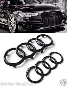 AUDI GLOSS BLACK FRONT BUMPER REAR TAILGATE RINGS BADGE EMBLEMS A3 A4 A5 S3 RS3