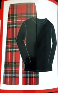 Adult Unisex S/M Pajama Lounge Set Long Sleeve Shirt Pants Black Red Plaid - Picture 1 of 6