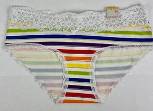 SO Rainbow Stripe Lace-Trimmed Cotton Boybrief Panty, Size Small, NWT - Picture 1 of 1