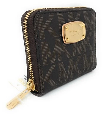 Michael Kors Jet Set Brown Monogram PVC Zip Around Bifold Wallet - $108 MSRP! - Image 1 of 4