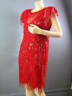 Jewel-encrusted NY Designer Laurence Kasar Red Silk Hollywood tailored DRESS M/L