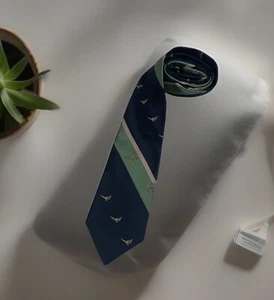 Vintage Abercrombie & Fitch Silk Tie Navy Blue Green Stripe Birds 90’s USA - Bild 1 von 8