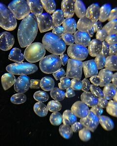 Top Natural White Rainbow Moonstone Free Size Cabochon Loose Gemstones Lot AAAAA