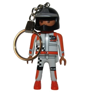 Playmobil Biker Pilot Motorcycle racing driver with black helmet Keychain - C50 - Picture 1 of 4