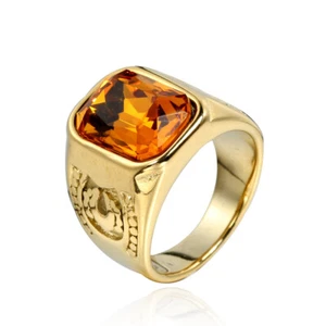 Men's Square Stone Signet Ring Stainless Steel Wedding Band Statement Biker - Picture 1 of 31