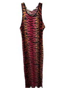 OBJEX Womens Zebra Animal Print Maxi Dress Sleeveless Tank Colorful SZ 3X RETRO - Picture 1 of 5