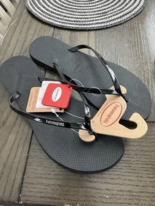 HAVAIANAS WOMEN'S BLACK CORE FLIP FLOPS SANDALS SIZE 11/12 - Picture 1 of 4