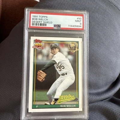 1991 Topps Desert Shield #50 Bob Welch PSA 9 Oakland A's - Image 1 of 2