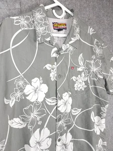 Vintage Quiksilver Hawaiian Shirt Men's XL Gray Floral Button Poly Made Korea - Picture 1 of 10