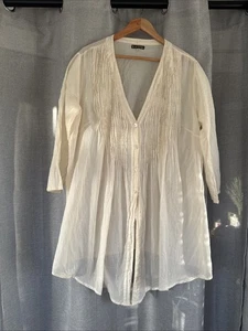 Live This Long Blouse. 100% Cotton. Handmade Indonesia. Ivory Sheer Free Sz - Picture 1 of 13
