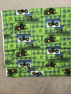 John Deere Tractor Patch Green Plaid 1 Yard 2” Cotton Quilting Crafting Fabric - Image 1 of 4
