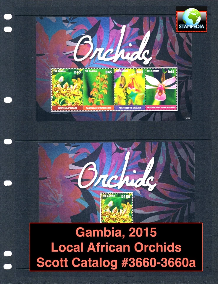 Valor Scott de $17,25 - 2015 GAMBIA Orquídeas 2 s/s Flores África Oeste CV MNH NH UM Foto 1 de 4