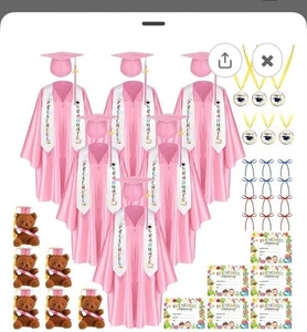 6 Pink Preschool Kindergarten Gowns Caps Certificates SM Graduation Gowns Caps - Picture 1 of 6