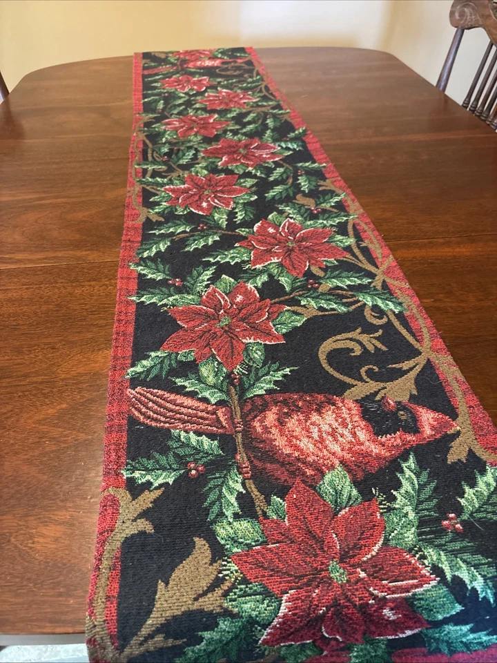 Decorative Christmas Cardinal Design Tapestry 13" X 68" Table Runner - Image 1 of 4