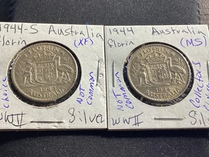 TWO ( 2 ) AUSTRALIAN 1944 FLORINS SILVER COINS HIGH GRADE HIGH VALUE # 142 - Picture 1 of 2