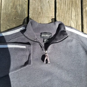 Vintage Eddie Bauer Striped Knit Quarter Zip Sweater Cotton Men's Size XL - Picture 1 of 4