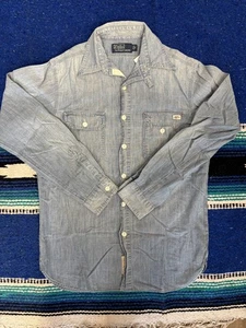 Polo Ralph Lauren Shirt Mens Small Light Blue Chambray Workwear Anchor Button Up - Picture 1 of 14