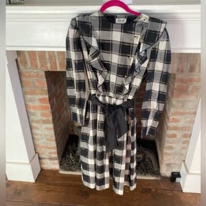 semi Vintage Buffalo Plaid Dress w/Gold Buttons & Shoulder Pads small - Picture 1 of 6