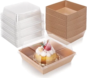 50 Pack Charcuterie Boxes with Clear Lids, 5" Brown Square Disposable Food Conta - Picture 1 of 12