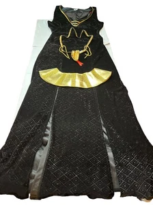 Spirit Cleopatra BLACK VELVET Long Egyptian DRESS GOLD snake Crown Gold Collar - Picture 1 of 14