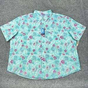 Izod Saltwater Shirt Men 4XL Blue Floral Hawaiian Short Sleeve Island Button NEW