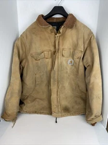 Vintage Carhartt Trucker Work Jacket Sz Large Blanket Lined Distressed - Picture 1 of 7