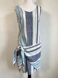 DREW ärmelloses Kleid Wickel Taille Leinenmischung V-Ausschnitt blau weiß gestreift Größe S - Bild 1 von 10