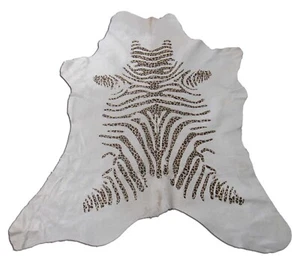 Zebra Calf Rug with Leopard Pattern on the Stripes 45x41" C-1568 Zebra Rug - Picture 1 of 6