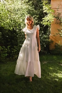 bohme dress medium Summer Prairie Ruffled Sleeveless Cream Flowers Boho Gypsy - Picture 1 of 11