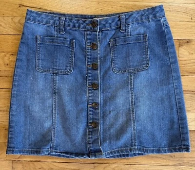 Earl Jean Button Front Denim Mini Skirt Size 10 with Front Patch Pockets - Image 1 of 4