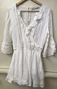 Abercrombie and Fitch Women’s White Ruffle Shorts Romper Bell Sleeves Size S NWT - Picture 1 of 4